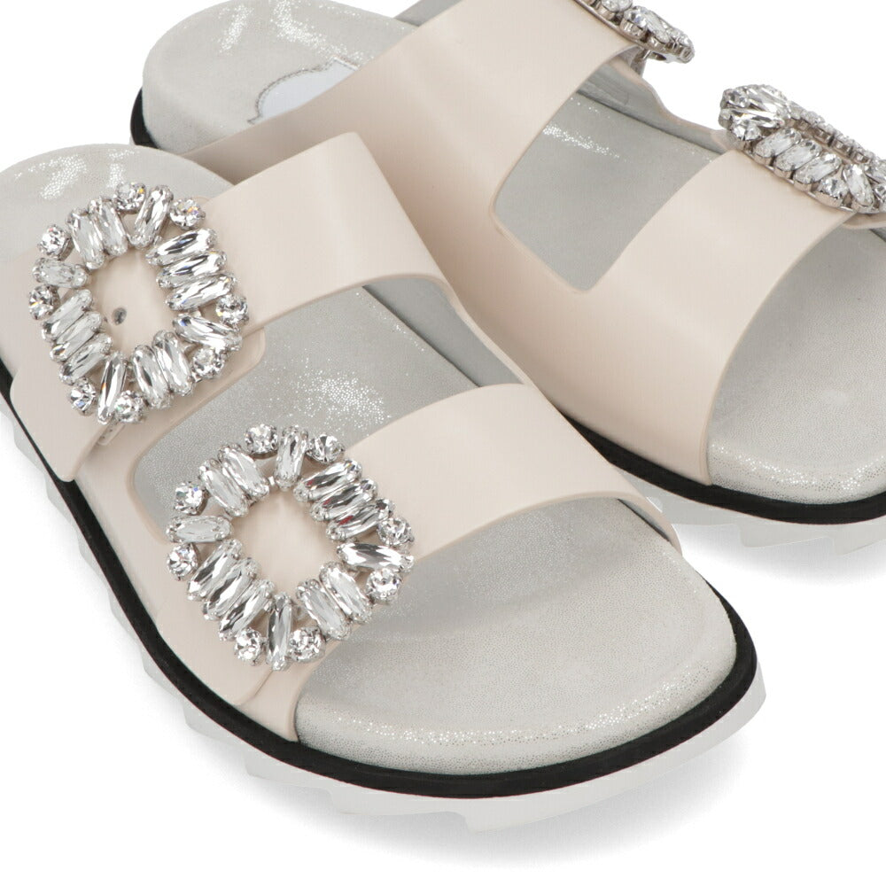 Roger Vivier ロジェ ヴィヴィエ サンダル GOMMETTINE BALL オフホワイト フラットサンダル ジュエルバックル ヒールなし RVW45818820BSS