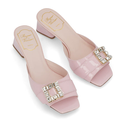 Roger Vivier サンダル ブラック クリーム ピンク ミュール スクエアトゥ ビジューバックル ヒールあり RVW53637960PBQ