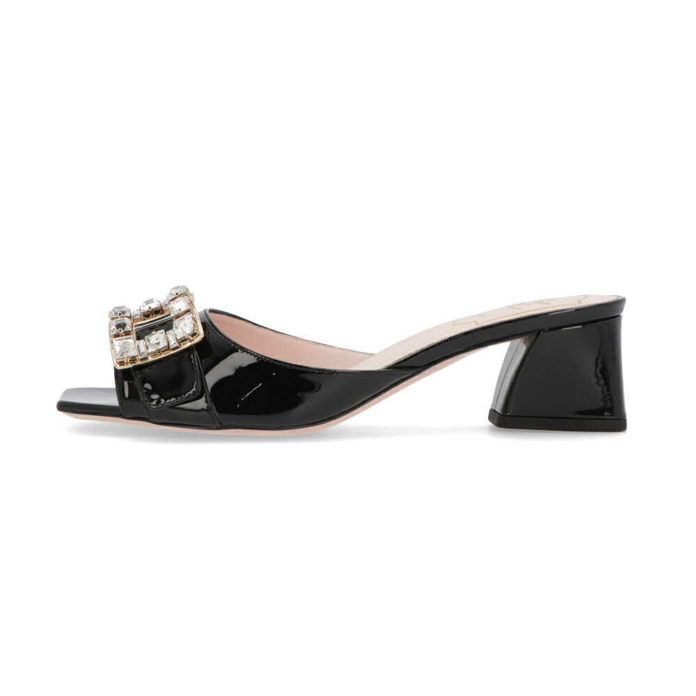 Roger Vivier ロジェ ヴィヴィエ サンダル ブラック クリーム ピンク ミュール スクエアトゥ ビジューバックル ヒールあり RVW53637960PBQ