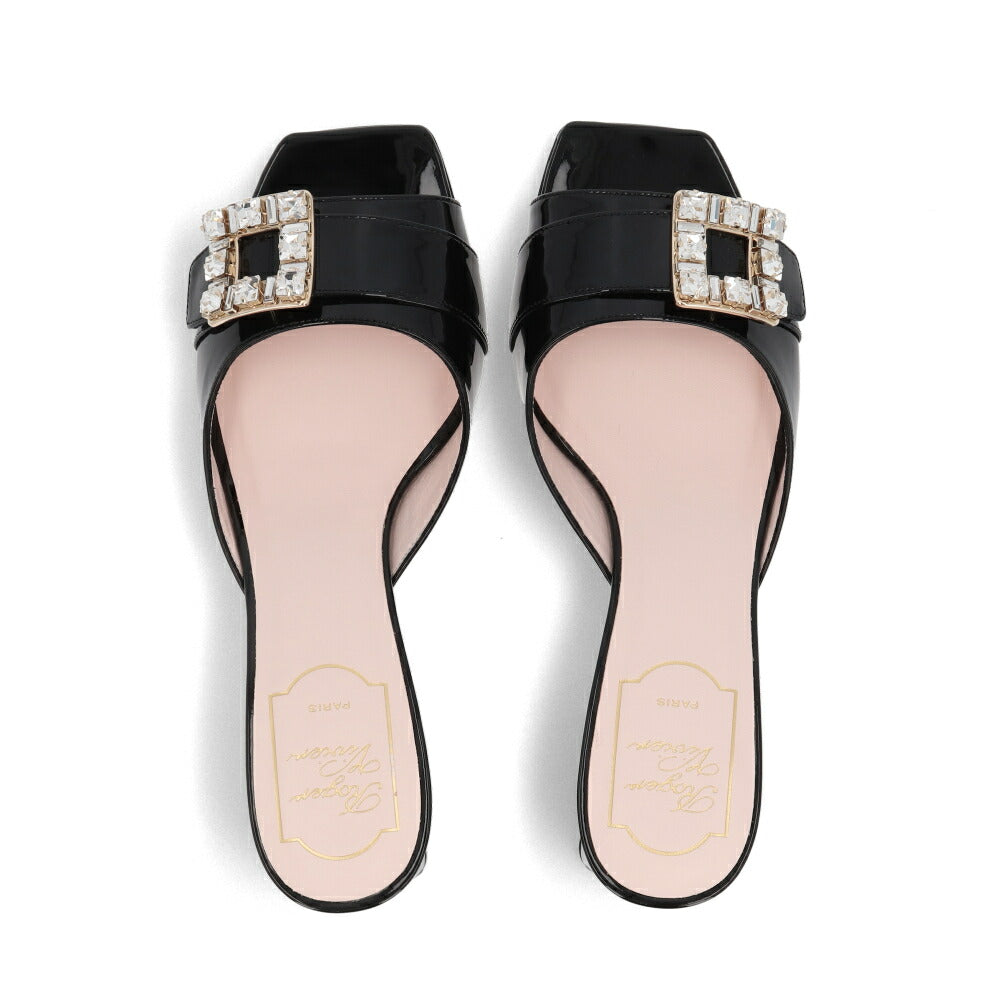 Roger Vivier サンダル ブラック クリーム ピンク ミュール スクエアトゥ ビジューバックル ヒールあり RVW53637960PBQ