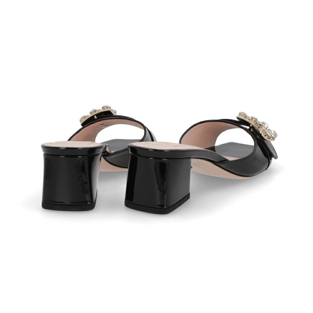 Roger Vivier ロジェ ヴィヴィエ サンダル ブラック クリーム ピンク ミュール スクエアトゥ ビジューバックル ヒールあり RVW53637960PBQ