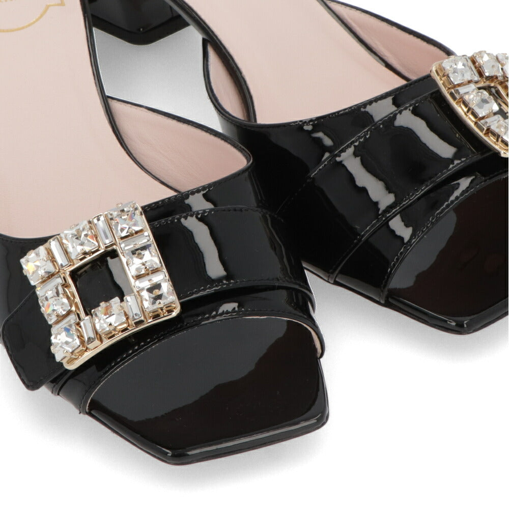 Roger Vivier サンダル ブラック クリーム ピンク ミュール スクエアトゥ ビジューバックル ヒールあり RVW53637960PBQ