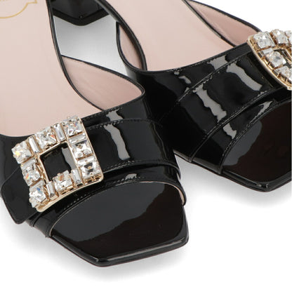 Roger Vivier サンダル ブラック クリーム ピンク ミュール スクエアトゥ ビジューバックル ヒールあり RVW53637960PBQ