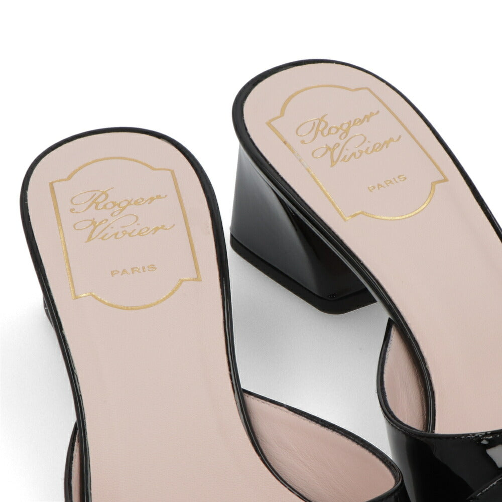 Roger Vivier サンダル ブラック クリーム ピンク ミュール スクエアトゥ ビジューバックル ヒールあり RVW53637960PBQ