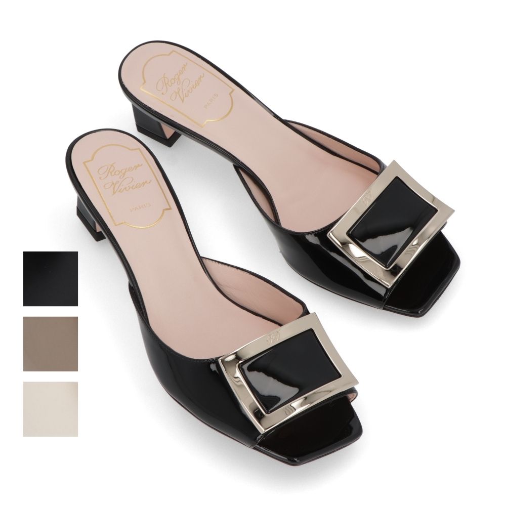 Roger Vivier サンダル ブラック クリーム グレージュ オープントゥ ミュール ヒールあり RVW74839190D1P