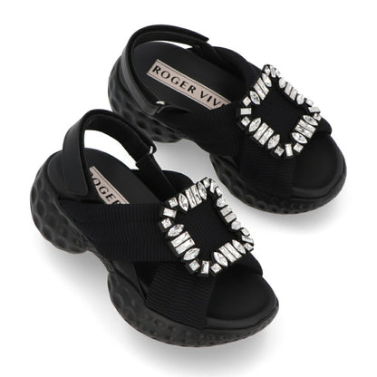 Roger Vivier サンダル ブラック ビジュー ラバーソール ヒールなし RVW66733560DX2