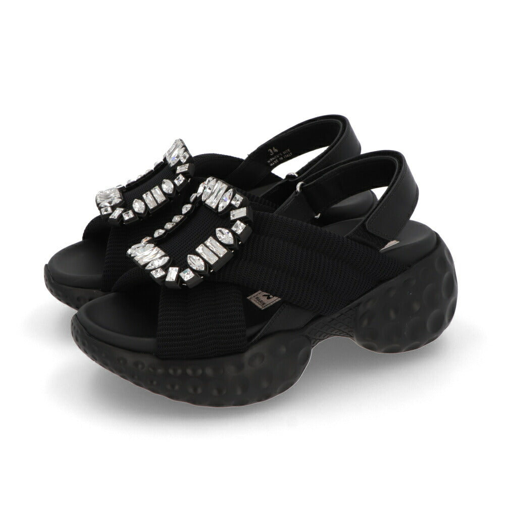 Roger Vivier サンダル ブラック ビジュー ラバーソール ヒールなし RVW66733560DX2