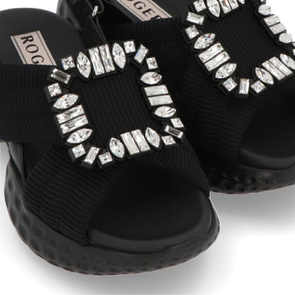 Roger Vivier サンダル ブラック ビジュー ラバーソール ヒールなし RVW66733560DX2