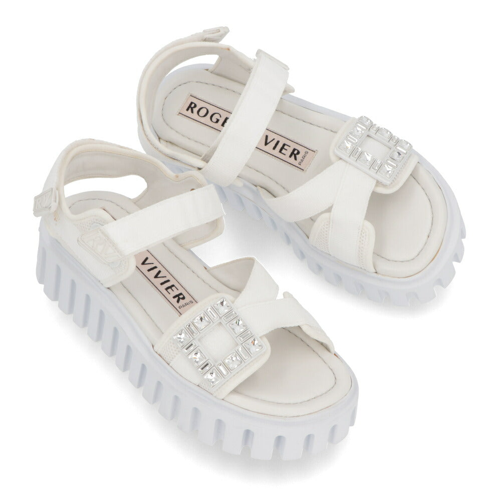 Roger Vivier サンダル ホワイト ストラスバックル ストラップ 軽量 ヒールあり RVW70637560T58