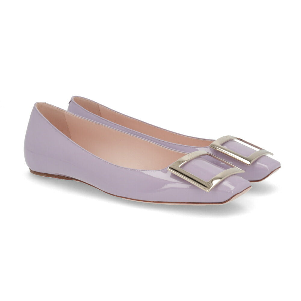 Roger Vivier パンプス パープル フラットシューズ スクエアトゥ ゴールドバックル RVW40415280D1P