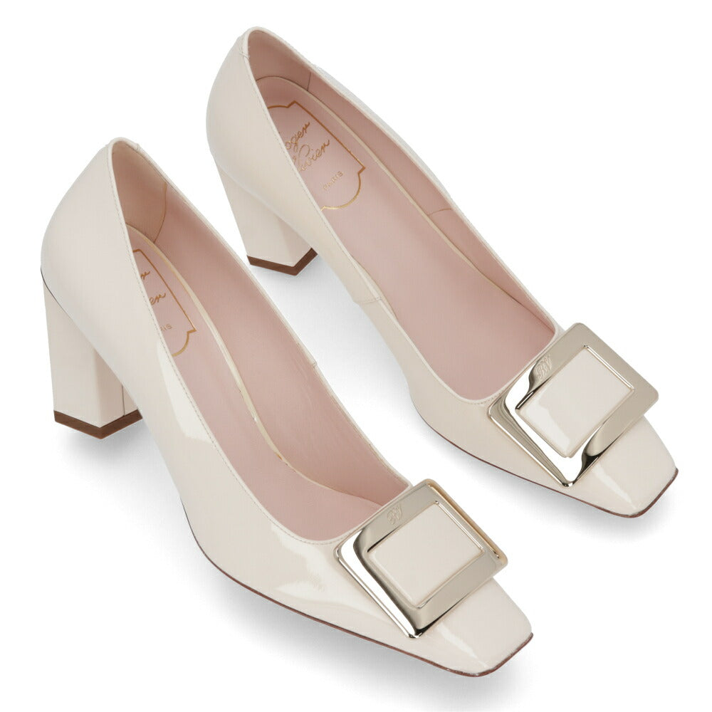 Roger Vivier パンプス ブラック クリーム ベージュ スクエアトゥ ゴールドバックル RVW71300320D1P