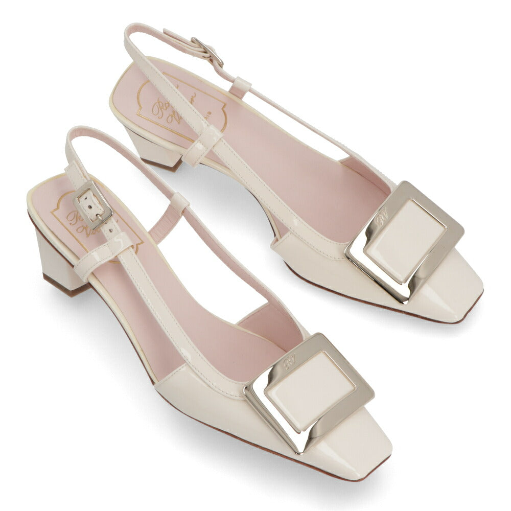 Roger Vivier パンプス クリーム スクエアトゥ メタルバックル ミュール RVW00625600D1P