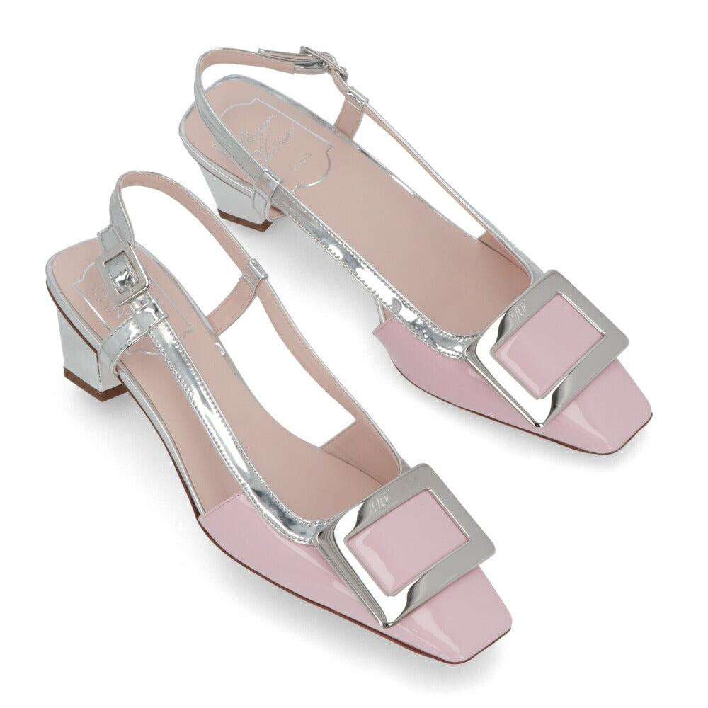 Roger Vivier パンプス ピンク×シルバー スクエアトゥ ミュール シルバーメタルバックル RVW00625600T65