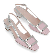 Roger Vivier ロジェ ヴィヴィエ パンプス ピンク×シルバー スクエアトゥ ミュール シルバーメタルバックル RVW00625600T65