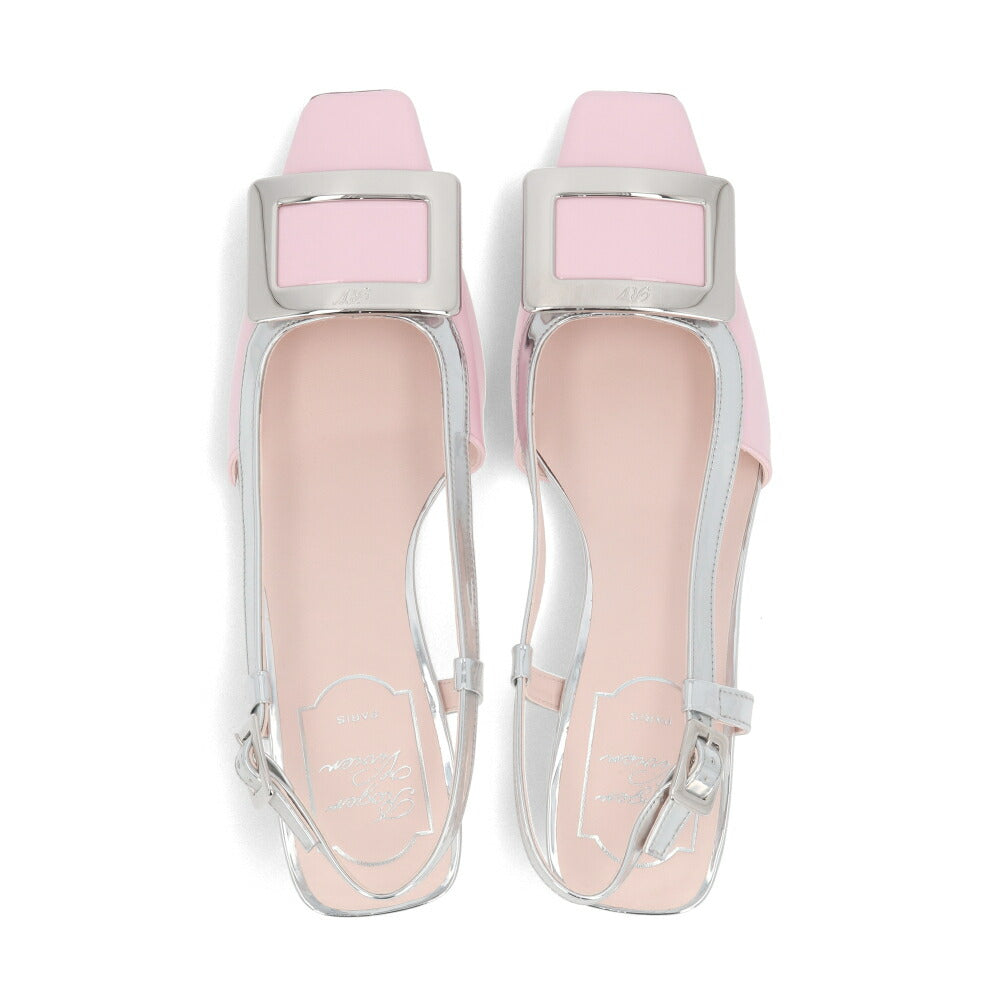 Roger Vivier ロジェ ヴィヴィエ パンプス ピンク×シルバー スクエアトゥ ミュール シルバーメタルバックル RVW00625600T65