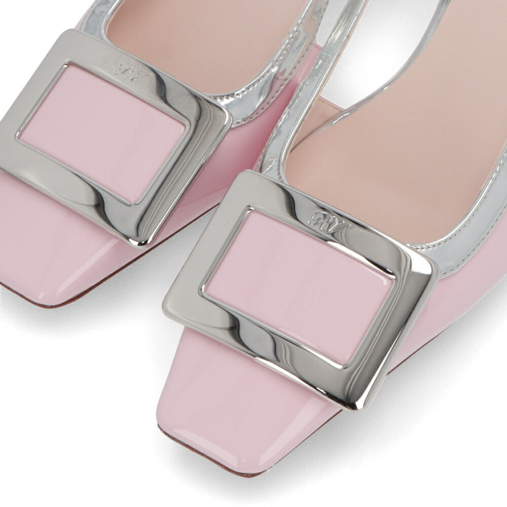Roger Vivier ロジェ ヴィヴィエ パンプス ピンク×シルバー スクエアトゥ ミュール シルバーメタルバックル RVW00625600T65