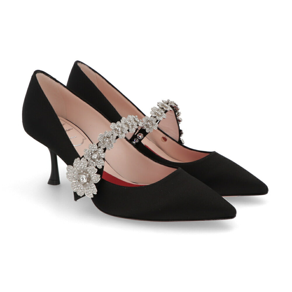 Roger Vivier パンプス エフロレッセンス ブラック ポインテッドトゥ フロントストラップ ビジュー RVW61836220RS0