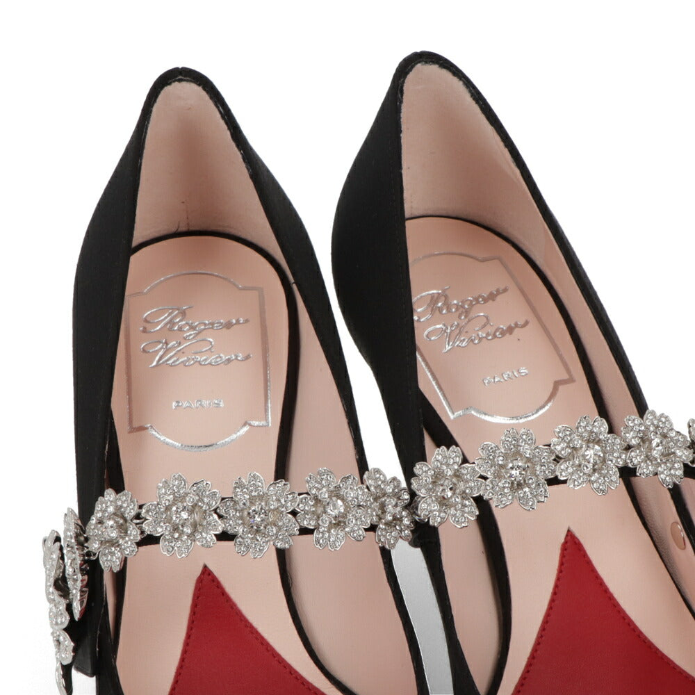Roger Vivier ロジェ ヴィヴィエ パンプス エフロレッセンス ブラック ポインテッドトゥ フロントストラップ ビジュー RVW61836220RS0