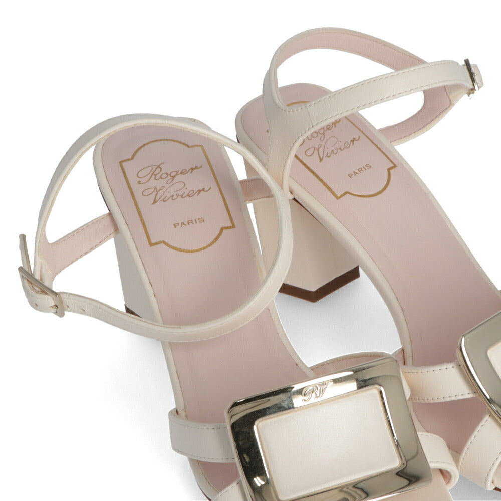 Roger Vivier ロジェ ヴィヴィエ サンダル クリーム スクエアトゥ メタルバックル RVW6963515091T