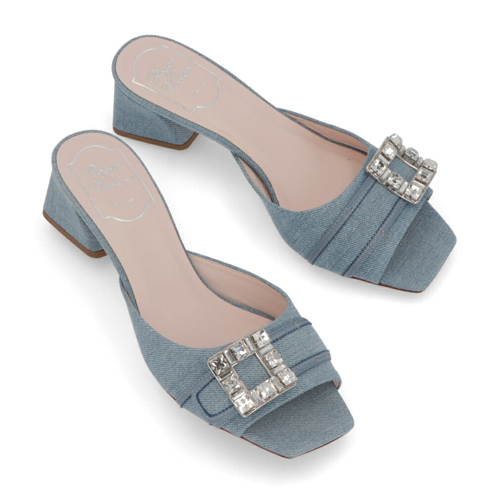 Roger Vivier サンダル ライトブルー デニムサンダル ミュール ビジューバックル RVW53637700JDL