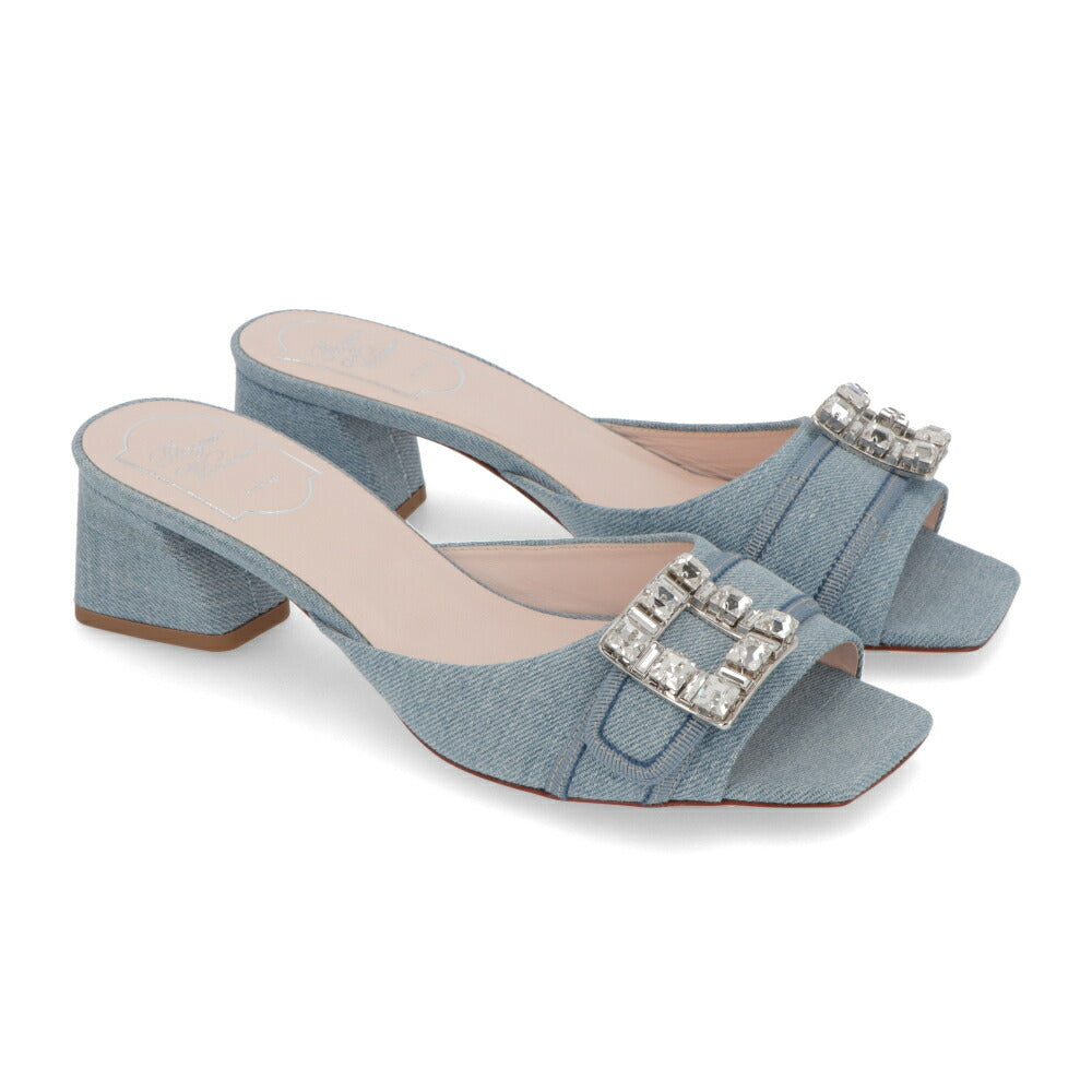 Roger Vivier サンダル ライトブルー デニムサンダル ミュール ビジューバックル RVW53637700JDL