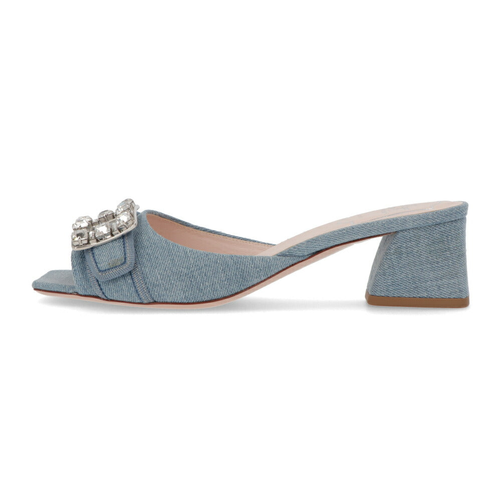 Roger Vivier ロジェ ヴィヴィエ サンダル ライトブルー デニムサンダル ミュール ビジューバックル RVW53637700JDL