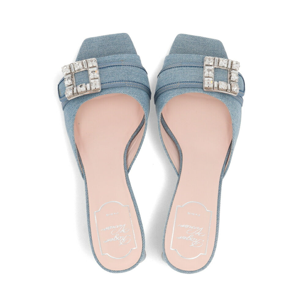 Roger Vivier ロジェ ヴィヴィエ サンダル ライトブルー デニムサンダル ミュール ビジューバックル RVW53637700JDL