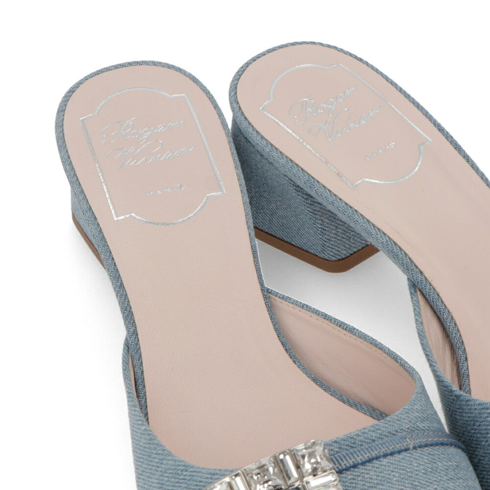 Roger Vivier ロジェ ヴィヴィエ サンダル ライトブルー デニムサンダル ミュール ビジューバックル RVW53637700JDL