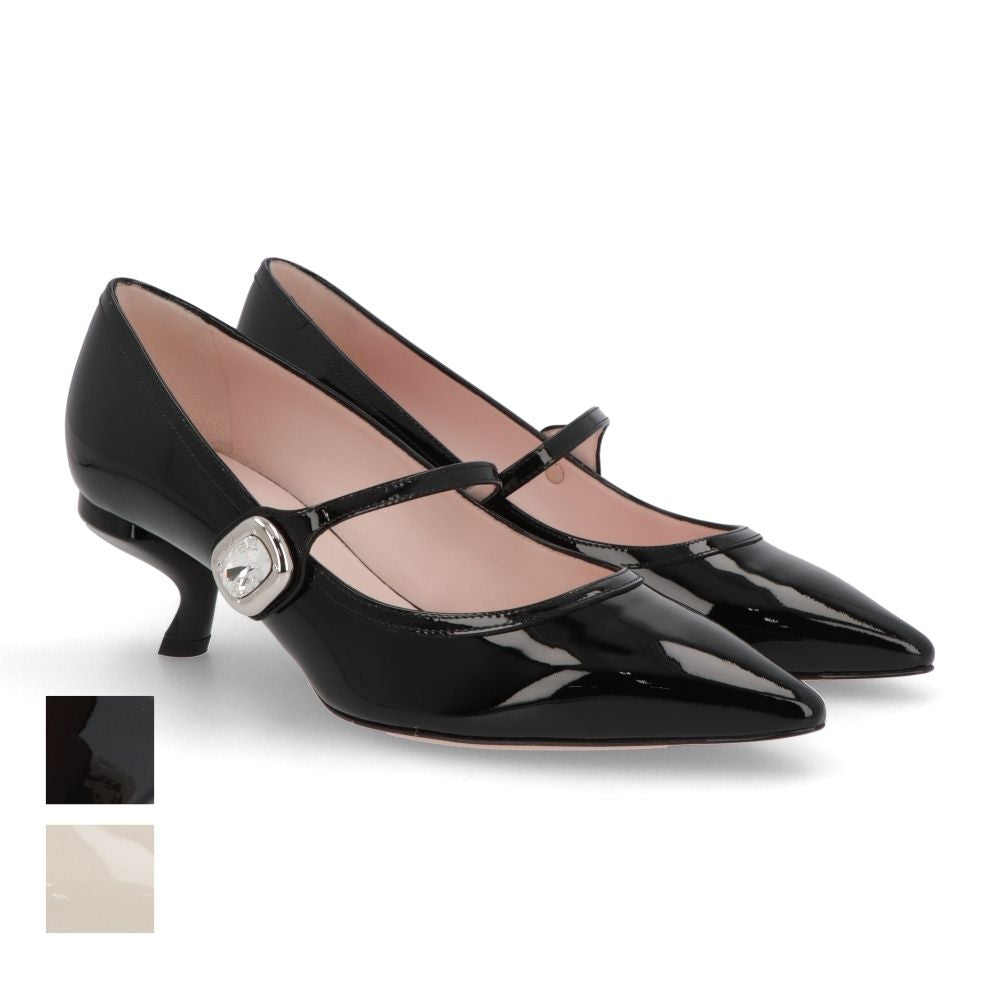 Roger Vivier パンプス オフホワイト×ブラック ブラック ポインテッドトゥ メリージェーン RVW63839280D1P