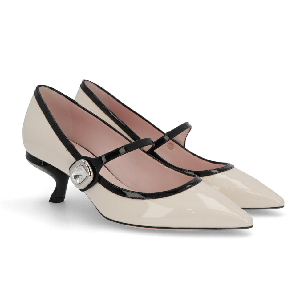Roger Vivier パンプス オフホワイト×ブラック ブラック ポインテッドトゥ メリージェーン RVW63839280D1P