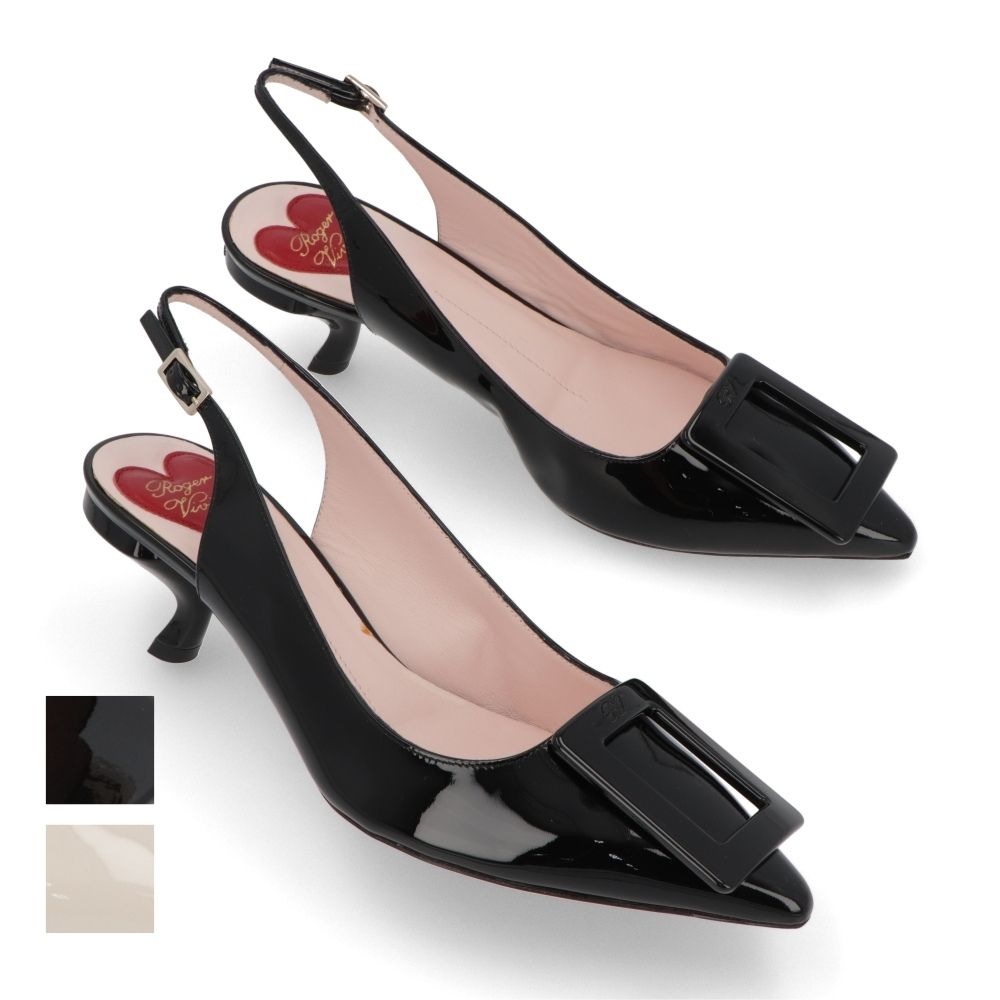 Roger Vivier パンプス ブラック クリーム ポインテッドトゥ バックストラップ RVW63831440D1P