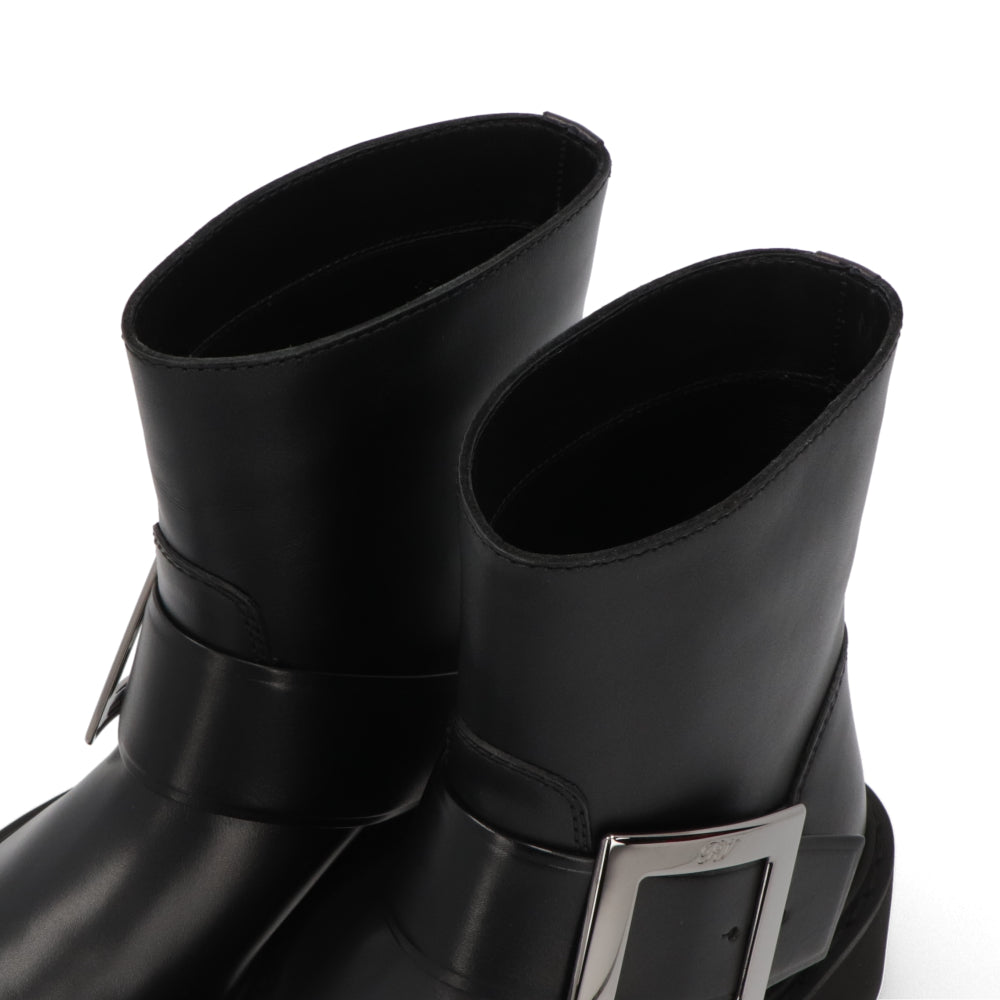 Roger Vivier ロジェ ヴィヴィエ ブラック ヴィヴ レンジャーズ レザー メタルバックル厚底 靴 ショートブーツ RVW74038980TTQ