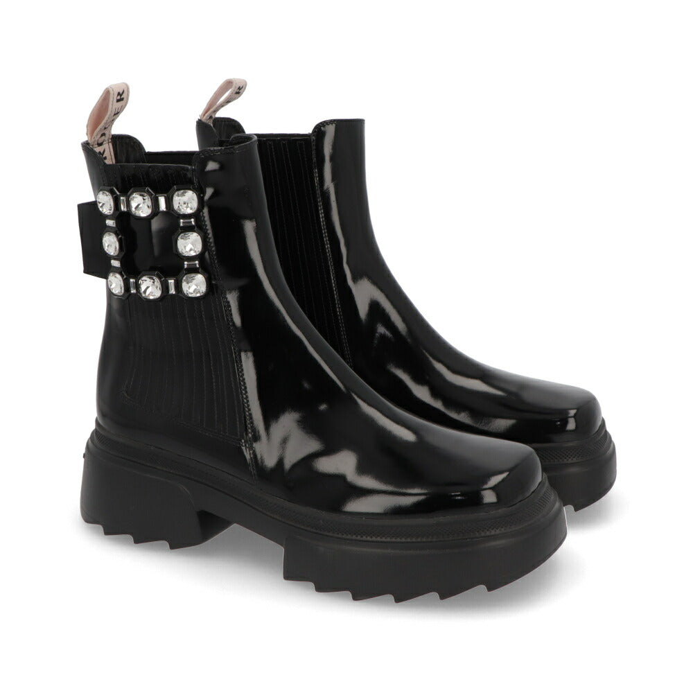 Roger Vivier ブーツ ブラック チェルシーブーツ アンクルブーツ エナメル クリスタルバックル ショートブーツ RVW710358001UJ
