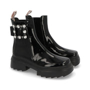 Roger Vivier ロジェ ヴィヴィエ ブーツ ブラック チェルシーブーツ アンクルブーツ エナメル クリスタルバックル ショートブーツ RVW710358001UJ