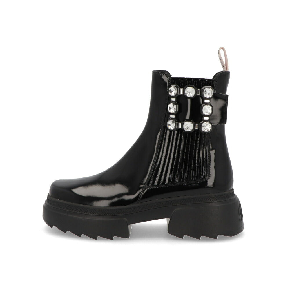 Roger Vivier ブーツ ブラック チェルシーブーツ アンクルブーツ エナメル クリスタルバックル ショートブーツ RVW710358001UJ