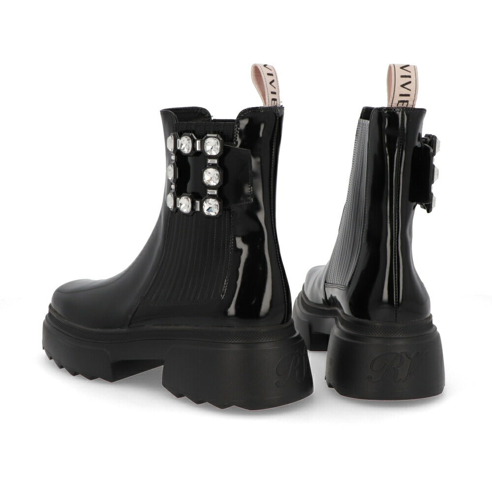 Roger Vivier ロジェ ヴィヴィエ ブーツ ブラック チェルシーブーツ アンクルブーツ エナメル クリスタルバックル ショートブーツ RVW710358001UJ