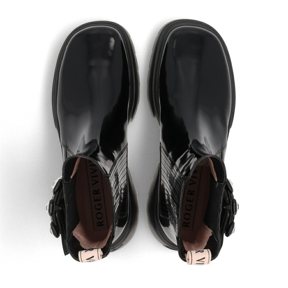 Roger Vivier ロジェ ヴィヴィエ ブーツ ブラック チェルシーブーツ アンクルブーツ エナメル クリスタルバックル ショートブーツ RVW710358001UJ