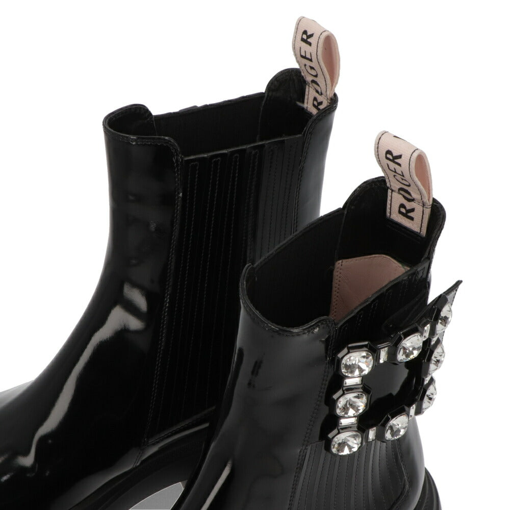 Roger Vivier ロジェ ヴィヴィエ ブーツ ブラック チェルシーブーツ アンクルブーツ エナメル クリスタルバックル ショートブーツ RVW710358001UJ