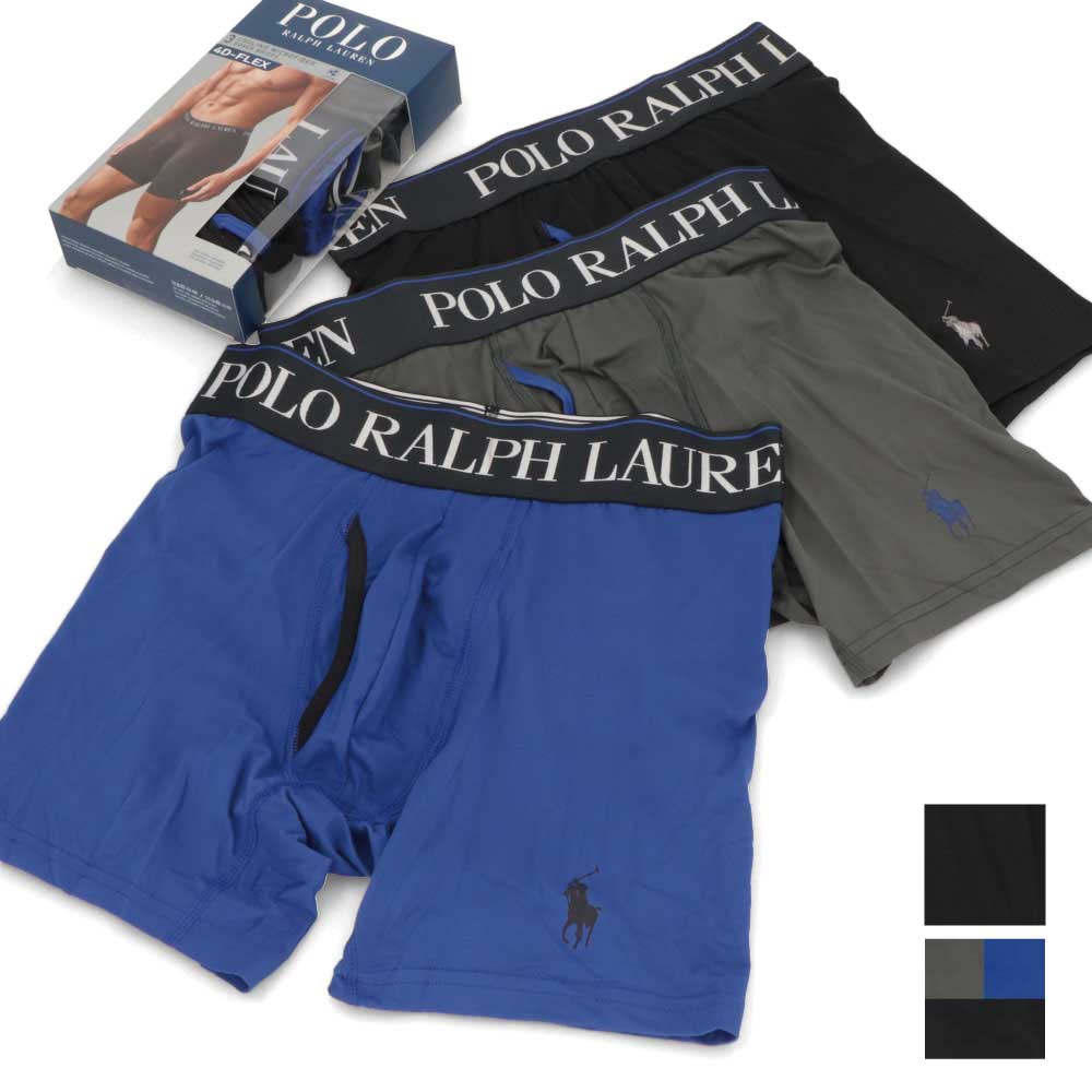【新品】ラルフローレン Ralph Lauren 下着 パンツ メンズ ブラック マルチカラー ポリエステル エラスタン ロゴ プリント ３枚セット シンプル ブリーフ ボクサーパンツ LBBBP3