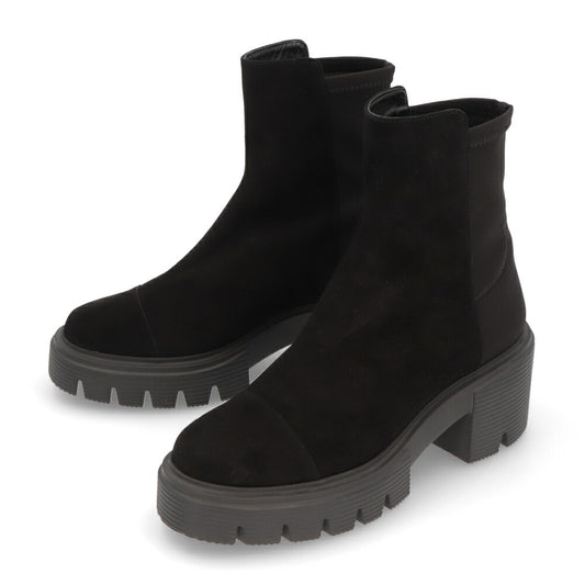 スチュアートワイツマン STUART WEITZMAN シューズ ブーツ レディース 5050 SOHO BOOTIE ブラック レザー 合成繊維 厚底ブーツ 無地 シンプル ロゴ ショートブーツ SC723