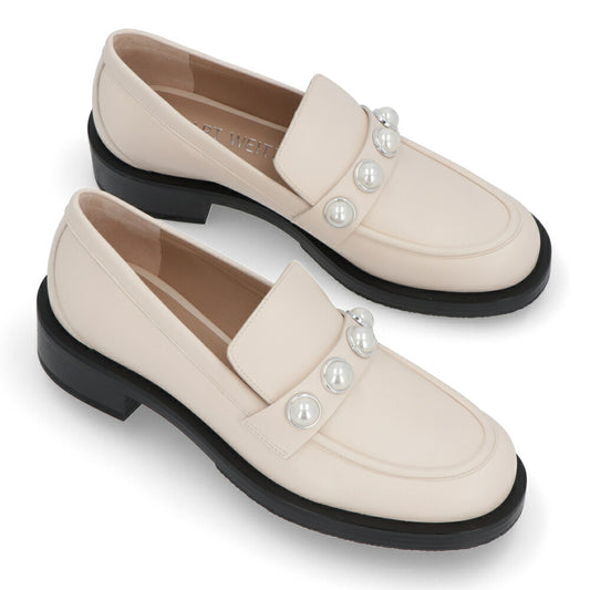 スチュアートワイツマン STUART WEITZMAN シューズ レザーシューズ レディース PORTIA BOLD LOAFER ベージュ レザー レザーシューズ パール付き 厚底 ローファー SH284