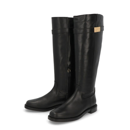 スチュアートワイツマン STUART WEITZMAN シューズ ブーツ レディース SW BUCKLE BOOT ブラック レザー ロゴ バックル ゴールド金具 フラットシューズ ロングブーツ SC716