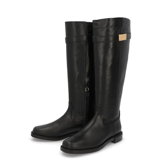 スチュアートワイツマン STUART WEITZMAN シューズ ブーツ レディース SW BUCKLE BOOT ブラック レザー ロゴ バックル ゴールド金具 フラットシューズ ロングブーツ SC716