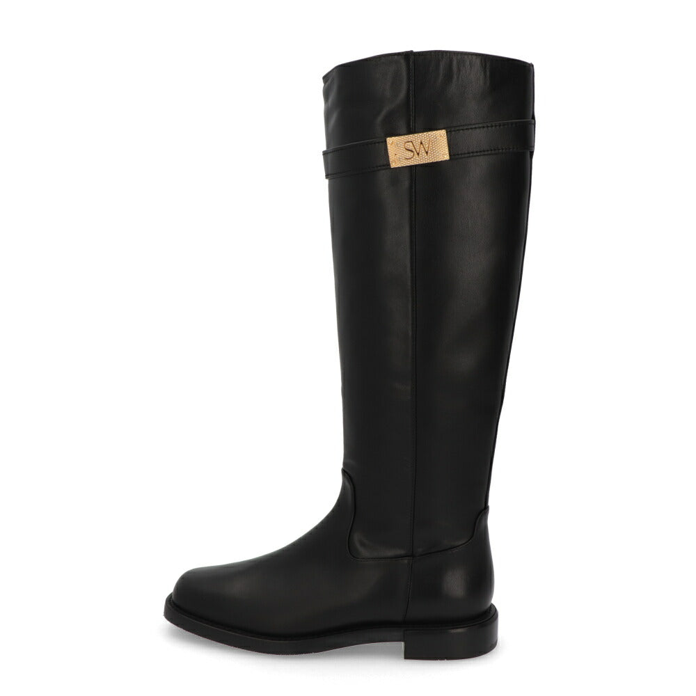 スチュアートワイツマン STUART WEITZMAN シューズ ブーツ レディース SW BUCKLE BOOT ブラック レザー ロゴ バックル ゴールド金具 フラットシューズ ロングブーツ SC716