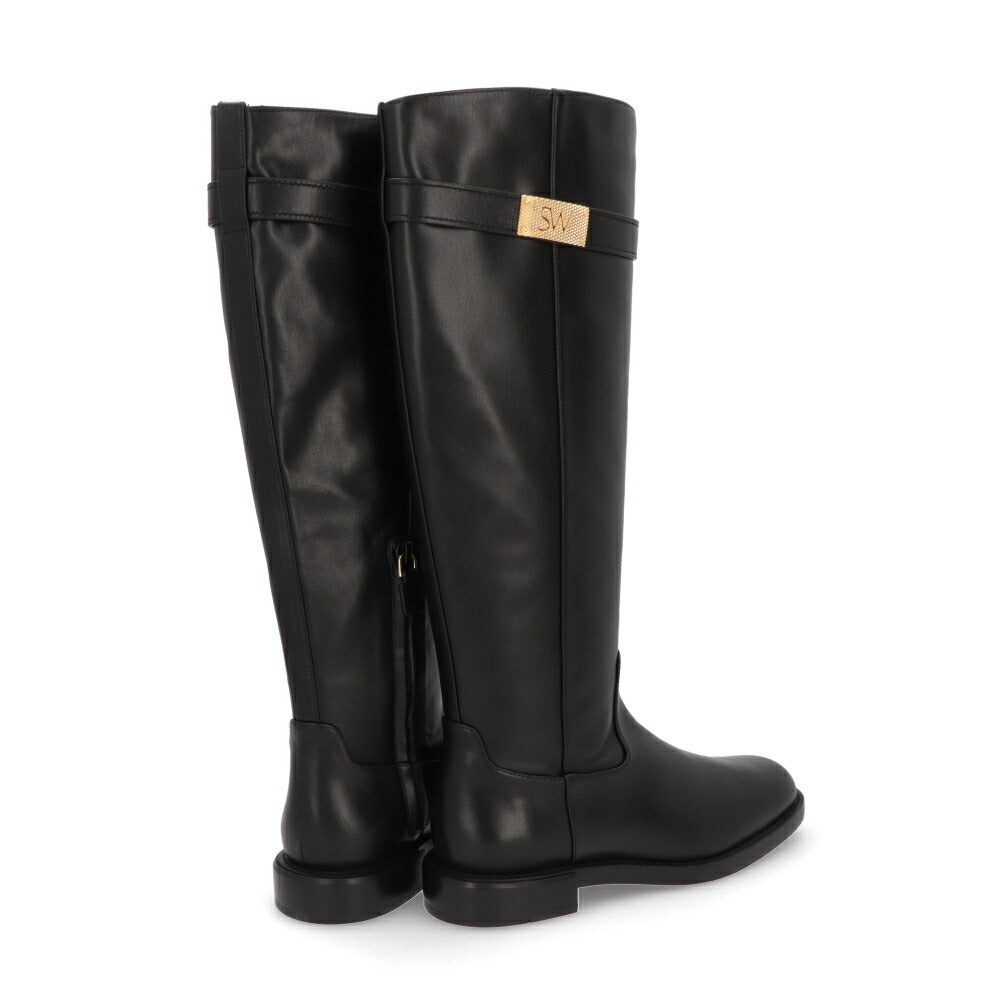 スチュアートワイツマン STUART WEITZMAN シューズ ブーツ レディース SW BUCKLE BOOT ブラック レザー ロゴ バックル ゴールド金具 フラットシューズ ロングブーツ SC716