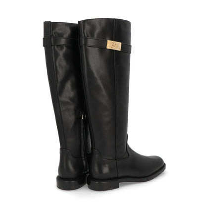 スチュアートワイツマン STUART WEITZMAN シューズ ブーツ レディース SW BUCKLE BOOT ブラック レザー ロゴ バックル ゴールド金具 フラットシューズ ロングブーツ SC716