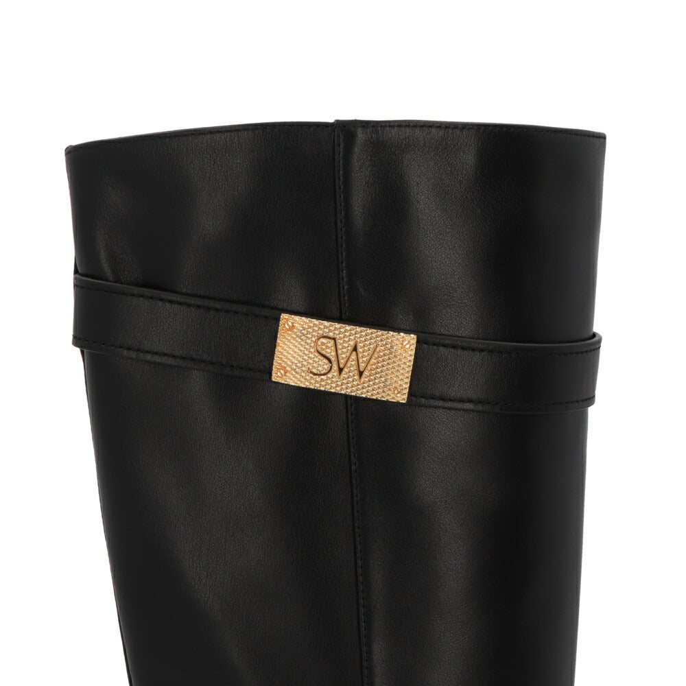 スチュアートワイツマン STUART WEITZMAN シューズ ブーツ レディース SW BUCKLE BOOT ブラック レザー ロゴ バックル ゴールド金具 フラットシューズ ロングブーツ SC716