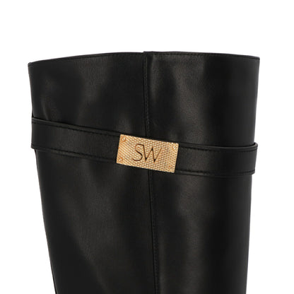 スチュアートワイツマン STUART WEITZMAN シューズ ブーツ レディース SW BUCKLE BOOT ブラック レザー ロゴ バックル ゴールド金具 フラットシューズ ロングブーツ SC716