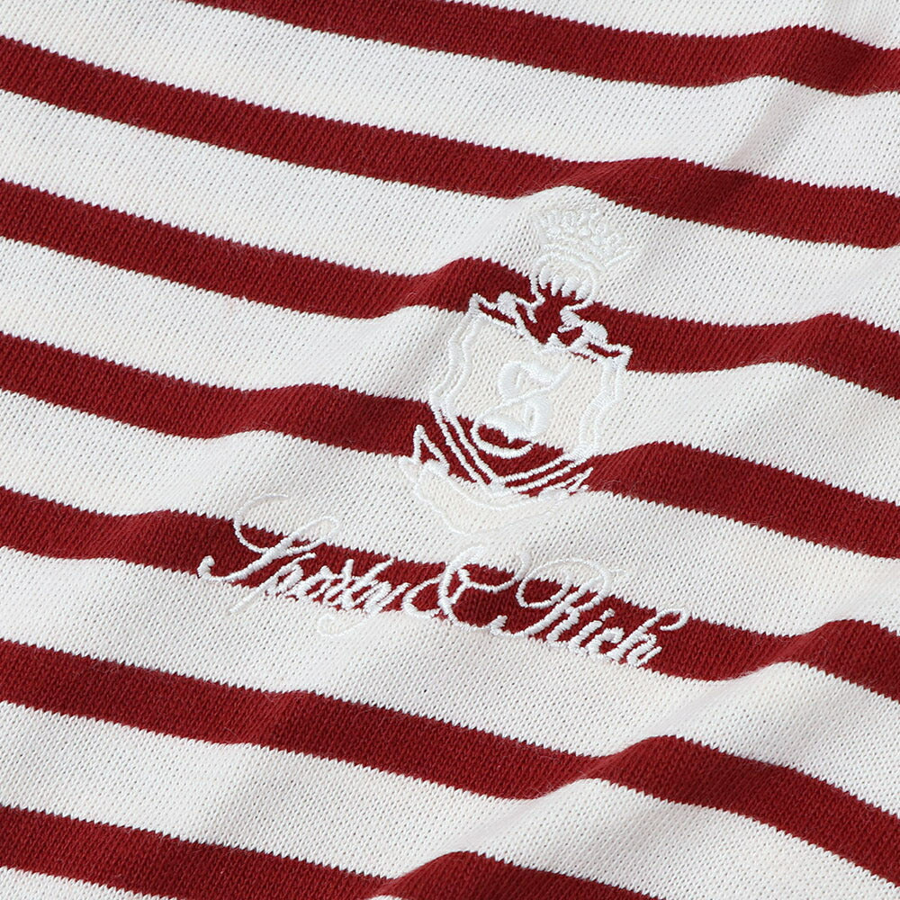 Sporty＆Rich ロンT ボーダー ロゴ 刺繍 ミドル丈