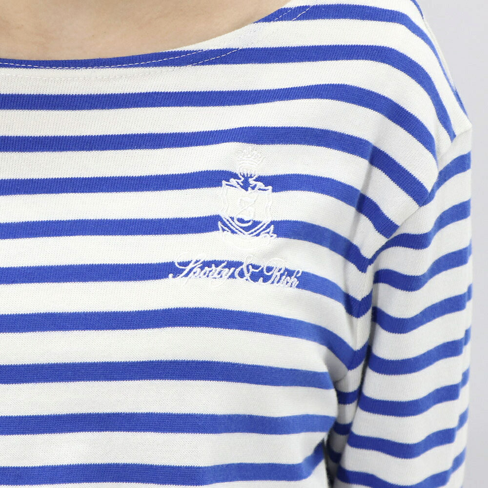 Sporty＆Rich ロンT ボーダー ロゴ 刺繍 ミドル丈